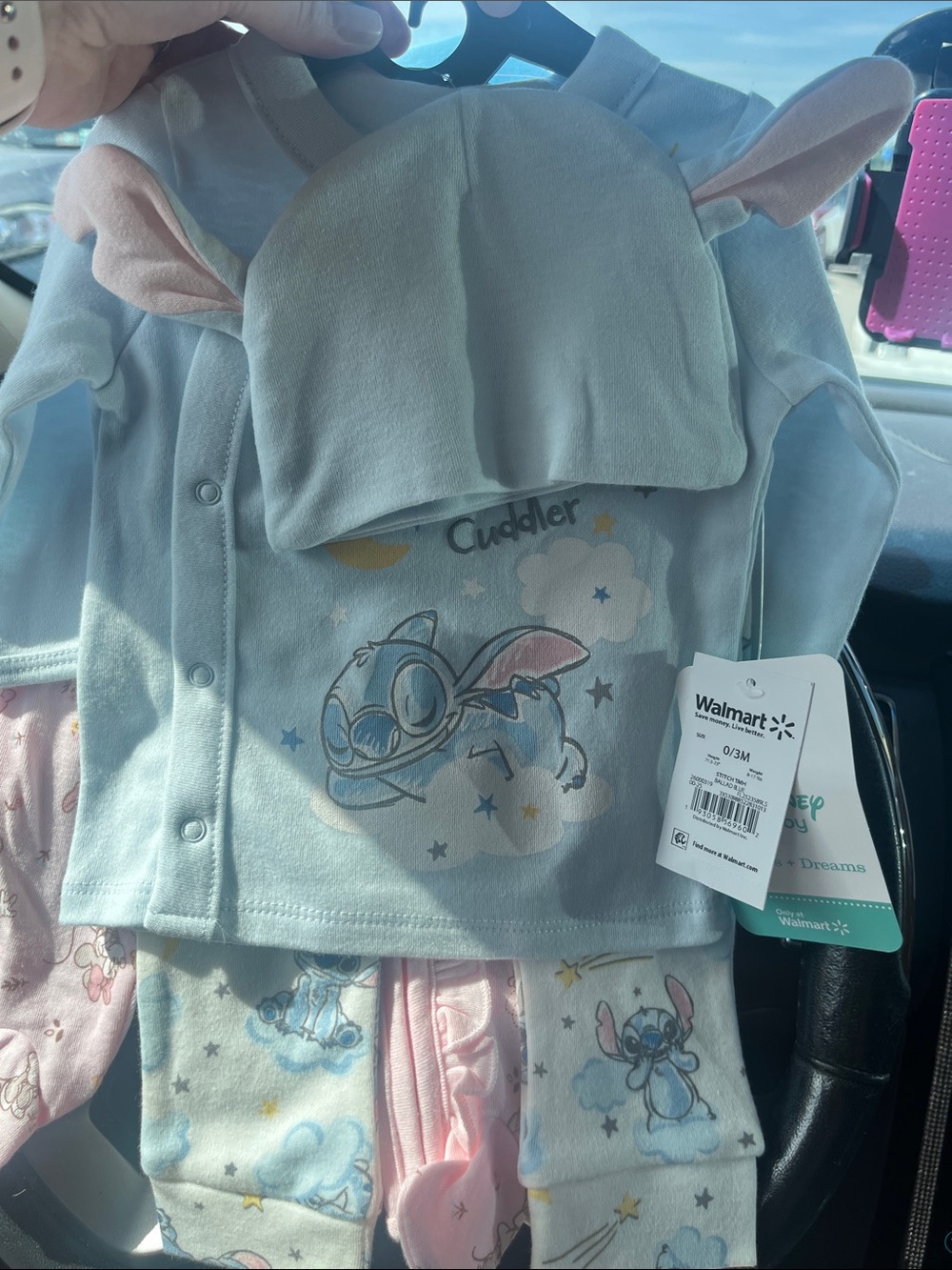 Disney Baby Light Blue and Pink Stitch Cuddler Matching Set